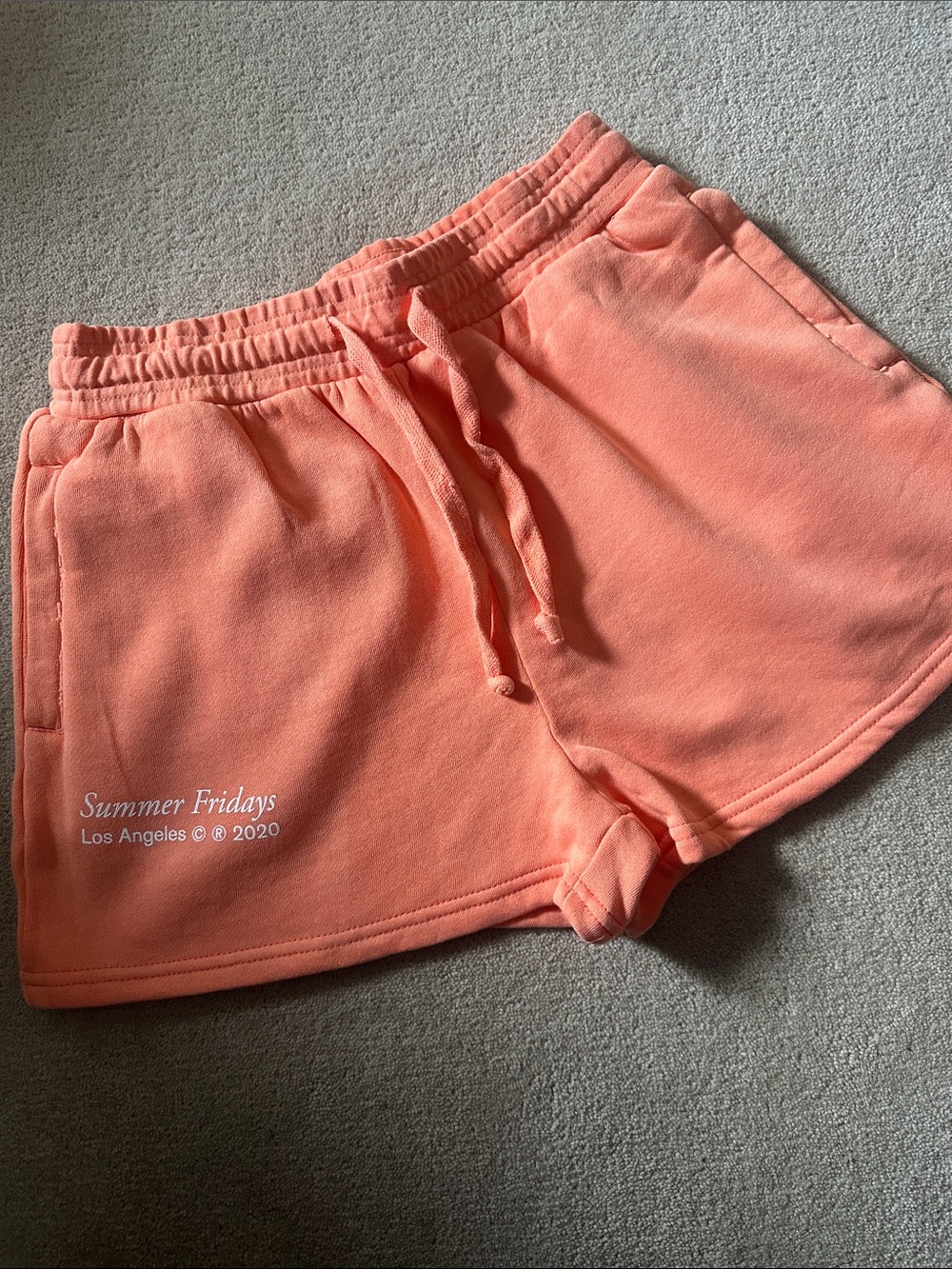 Summer Fridays Coral Peach Drawstring Shorts!